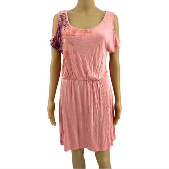 Mudd SMALL Pink Floral Cold Shoulder Short Sleeve Mini Dress - Picture 1 of 5